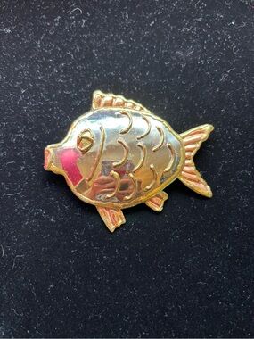 Gold Fish Enamel Pin - Pink Accent